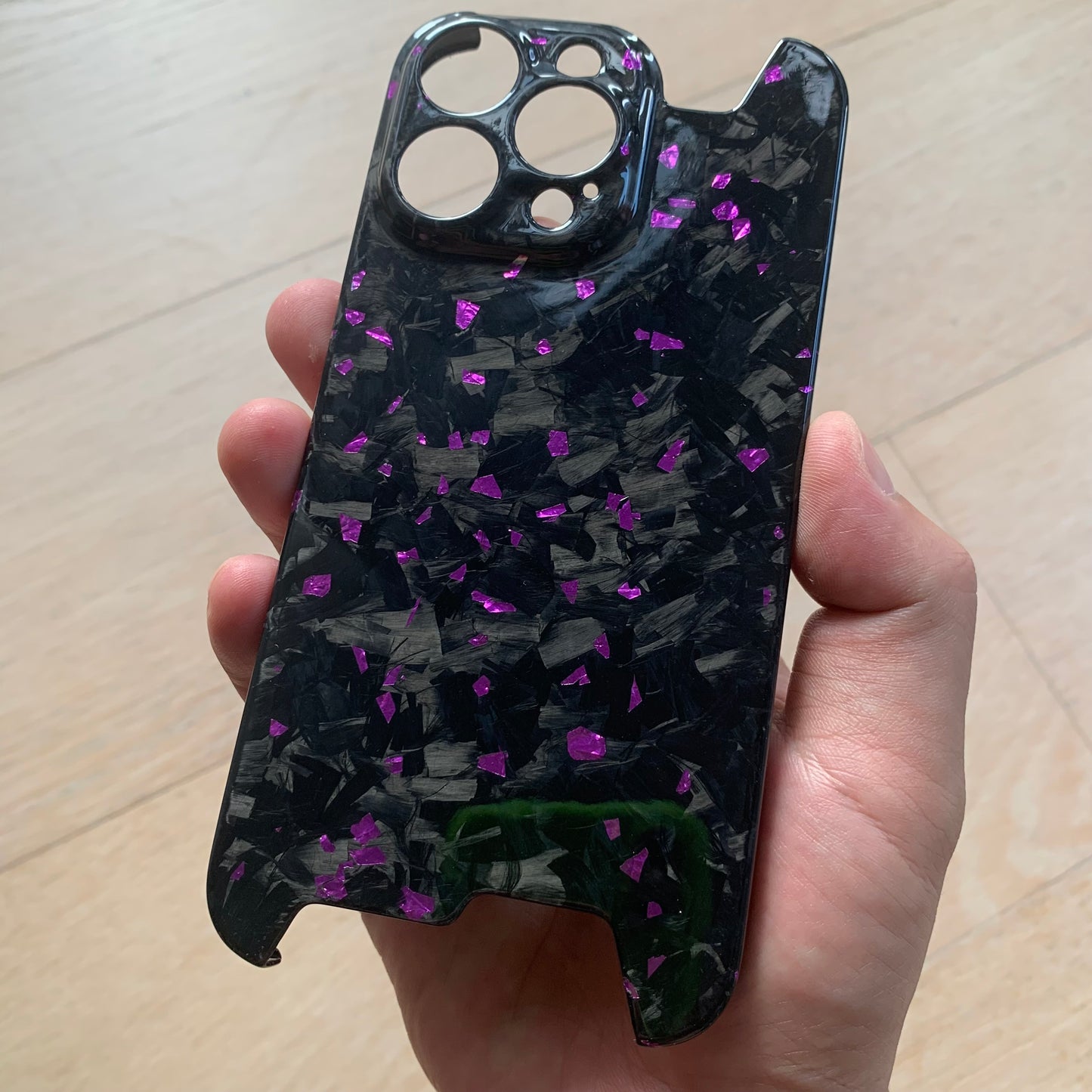 iPhone 13 14 15 Pro Max Real Forged Glossy Carbon Fiber Phone Case with Purple Fragments