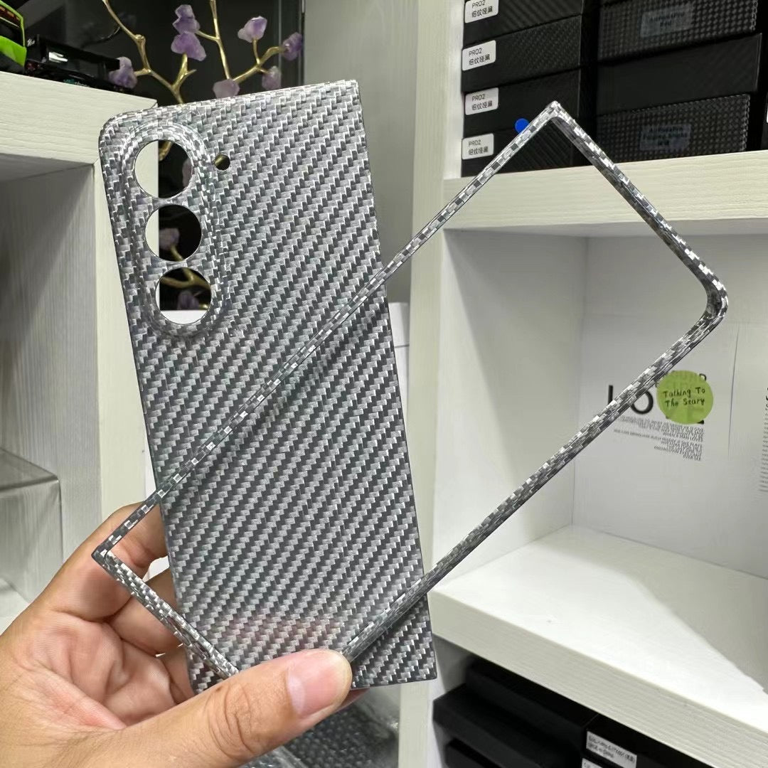 Samsung Galaxy Z Fold 5 Real Kevlar Carbon Fiber Phone Case - Glossy Silver