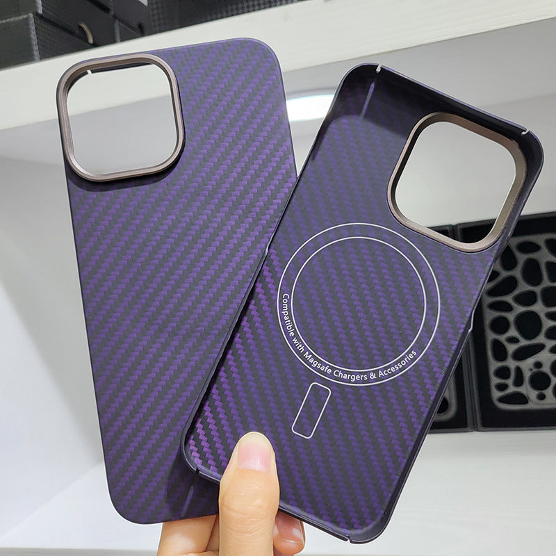 iPhone 13 14 Pro Max Real Kevlar Carbon Fiber Case with MagSafe and Metal lens Protection - Purple