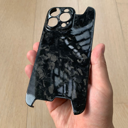 iPhone 14 15 Pro / Max Real Glossy Black Forged Carbon Case