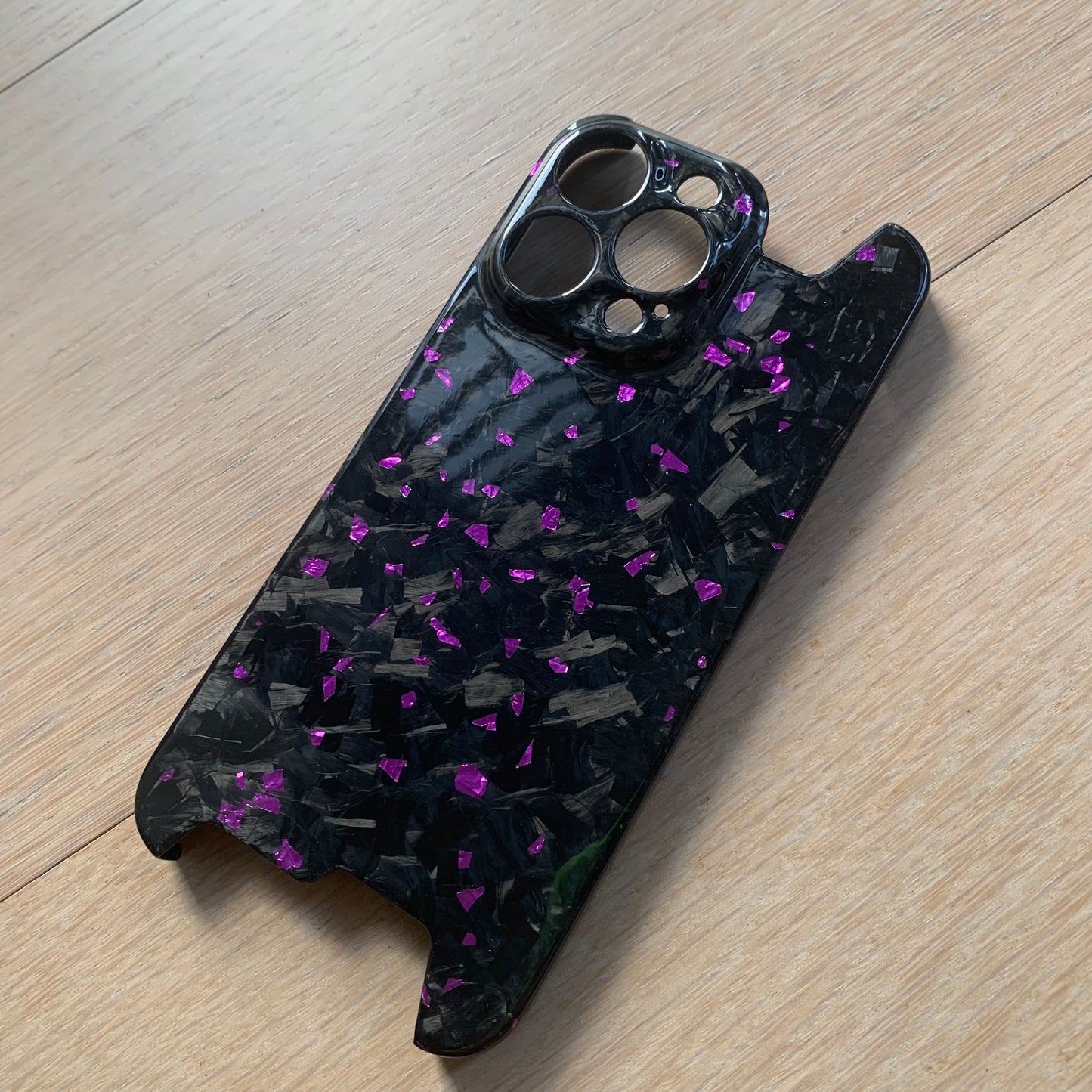 iPhone 13 14 15 Pro Max Real Forged Glossy Carbon Fiber Phone Case with Purple Fragments