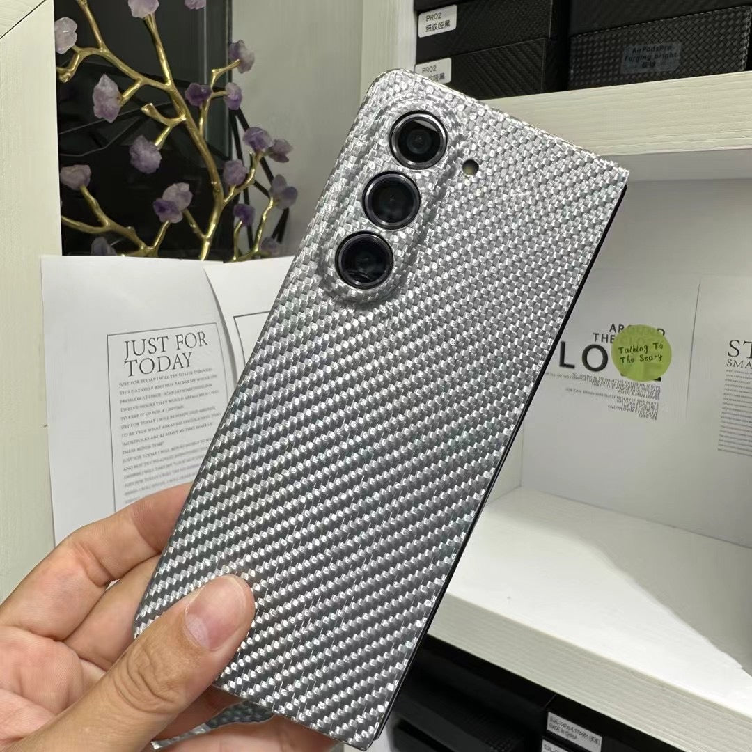 Samsung Galaxy Z Fold 5 Real Kevlar Carbon Fiber Phone Case - Glossy Silver