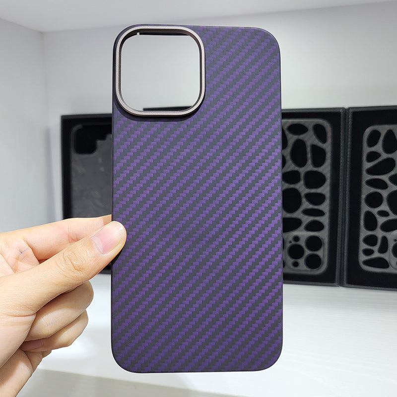 iPhone 13 14 Pro Max Real Kevlar Carbon Fiber Case with MagSafe and Metal lens Protection - Purple