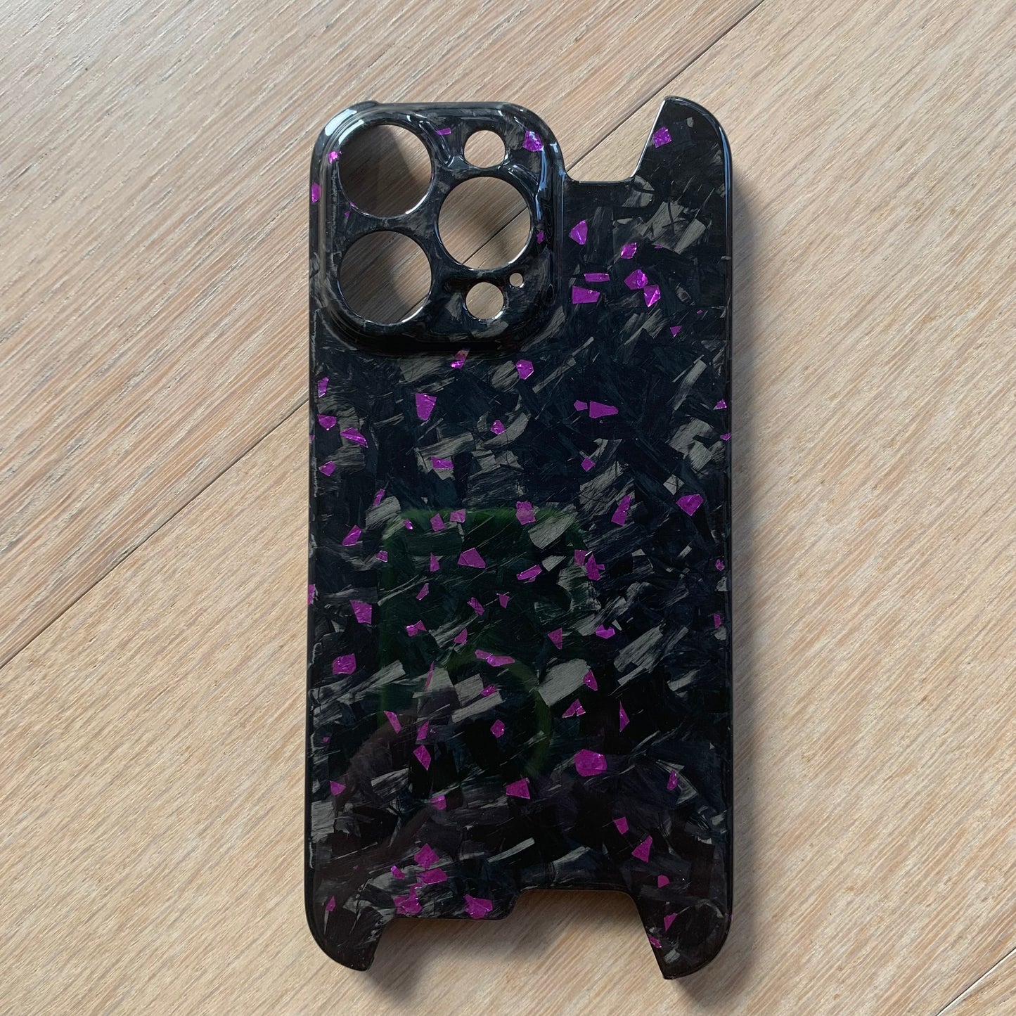 iPhone 13 14 15 Pro Max Real Forged Glossy Carbon Fiber Phone Case with Purple Fragments