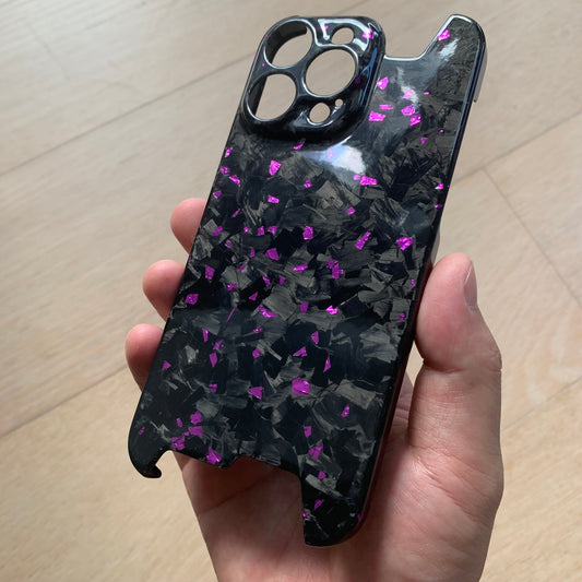 iPhone 13 14 15 Pro Max Real Forged Glossy Carbon Fiber Phone Case with Purple Fragments