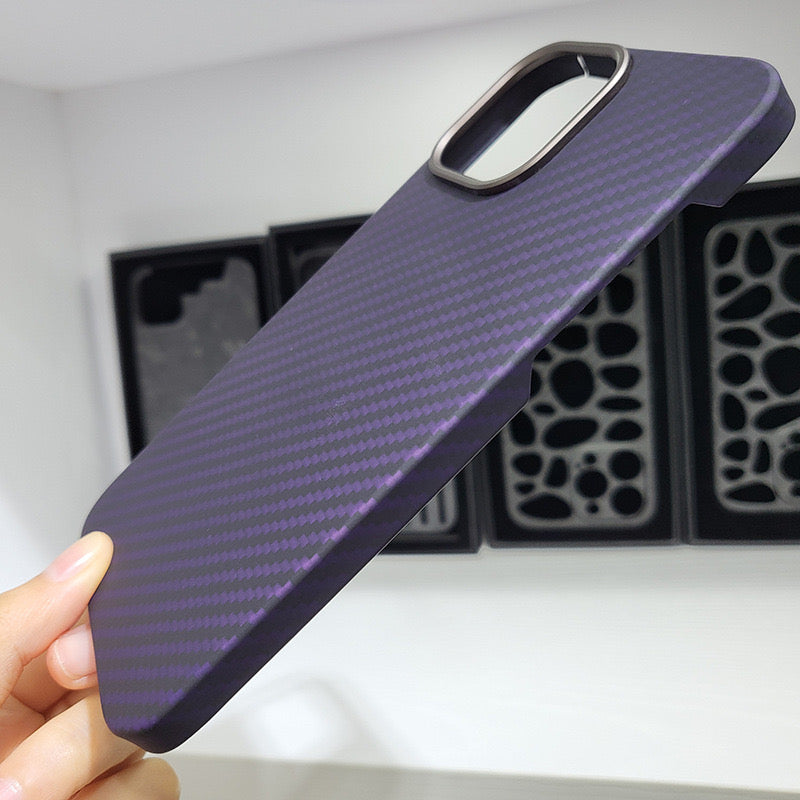 iPhone 13 14 Pro Max Real Kevlar Carbon Fiber Case with MagSafe and Metal lens Protection - Purple