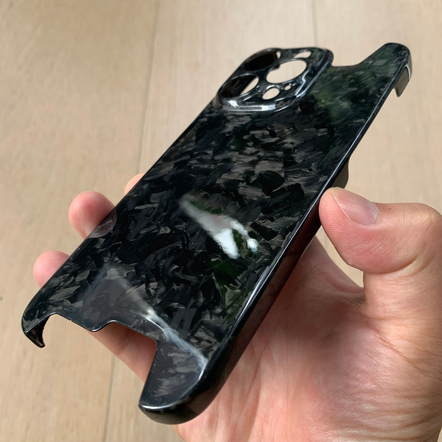 iPhone 14 15 Pro / Max Real Glossy Black Forged Carbon Case