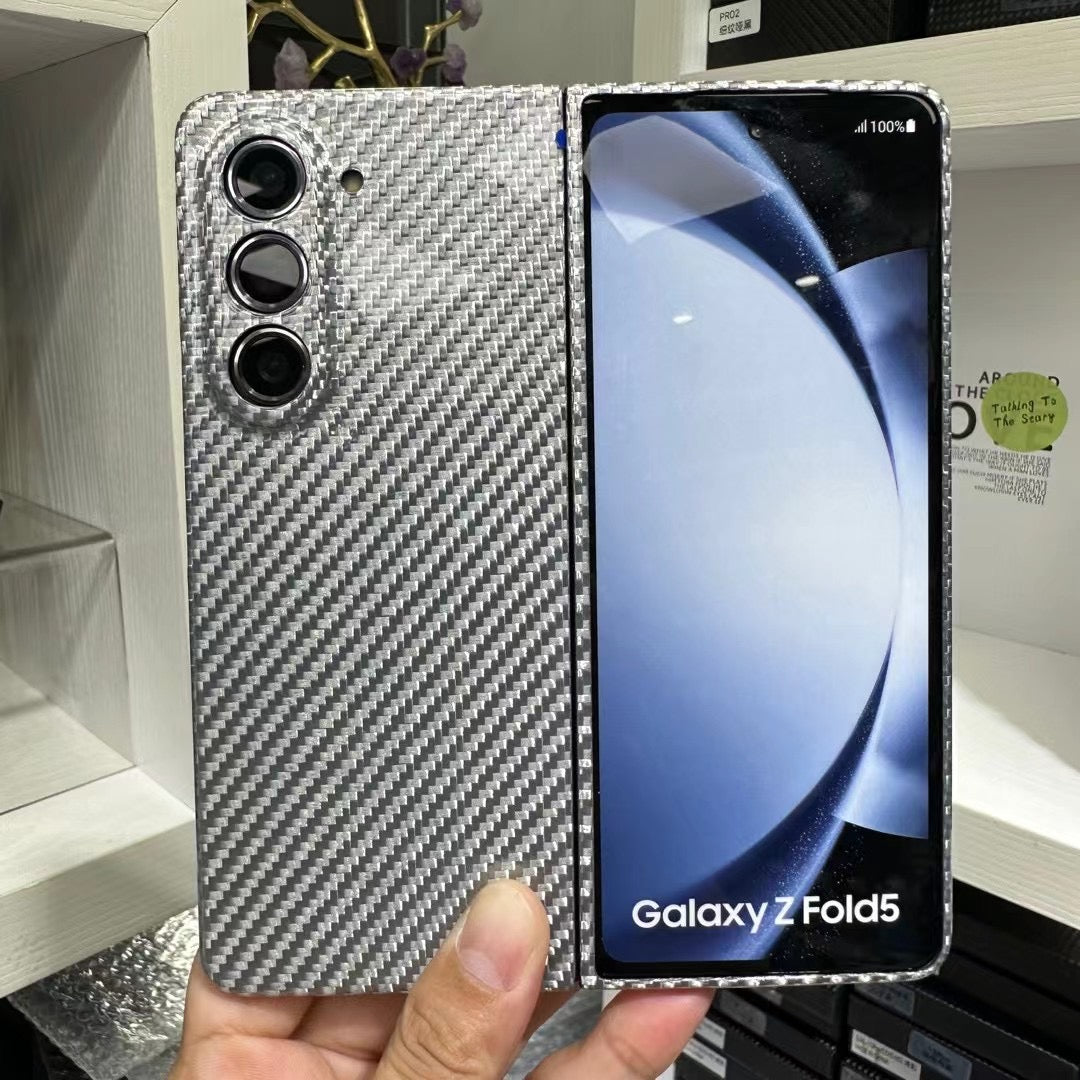 Samsung Galaxy Z Fold 5 Real Kevlar Carbon Fiber Phone Case - Glossy Silver