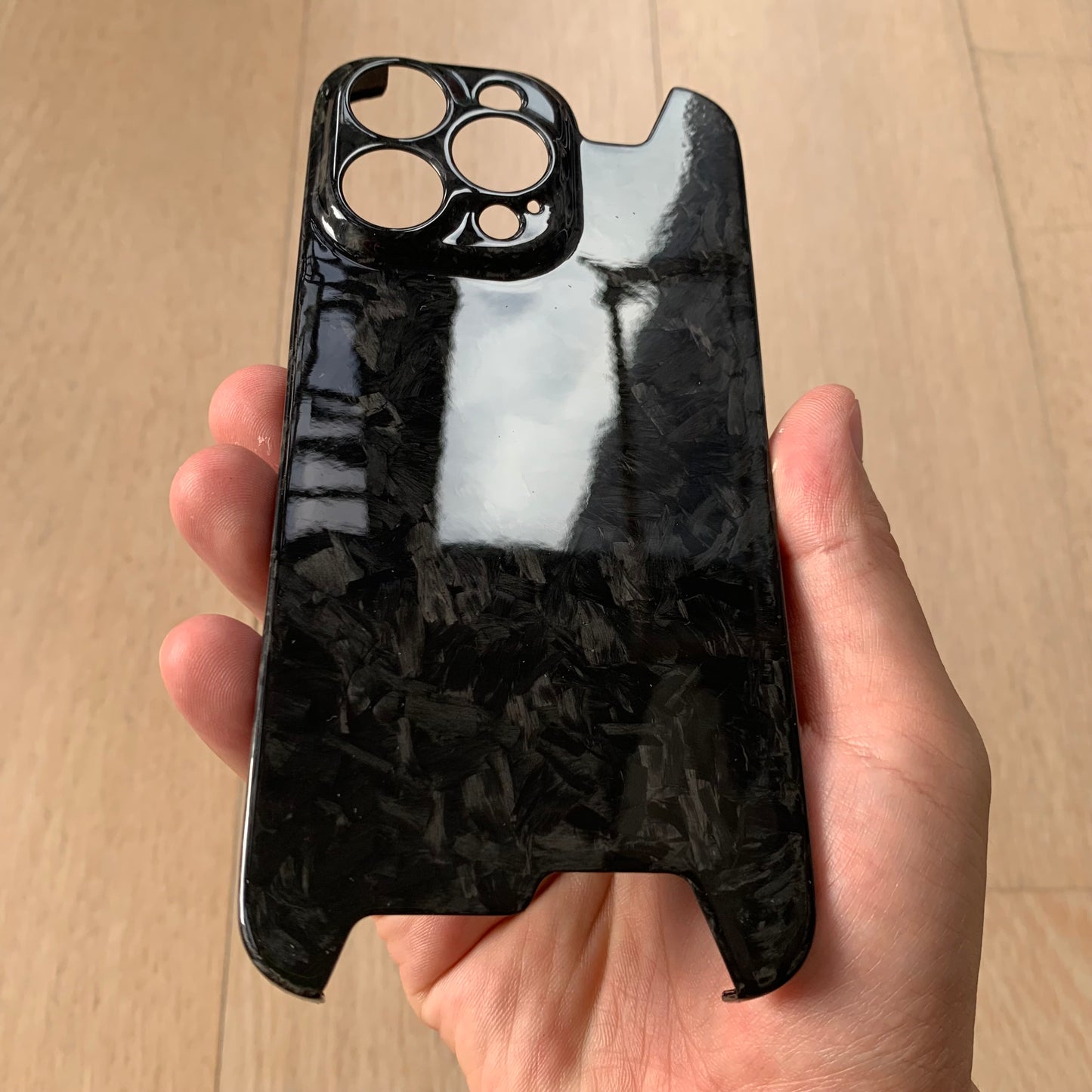 iPhone 14 15 Pro / Max Real Glossy Black Forged Carbon Case