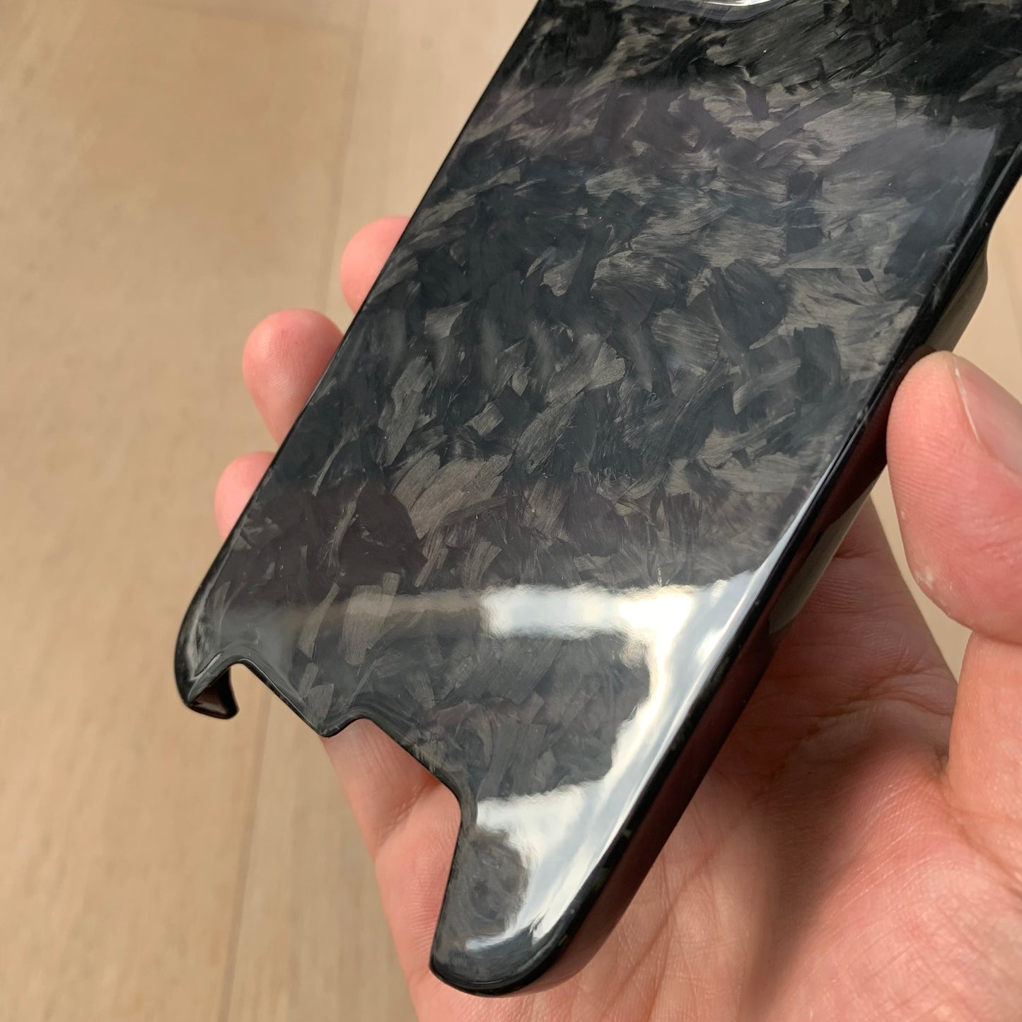 iPhone 14 15 Pro / Max Real Glossy Black Forged Carbon Case